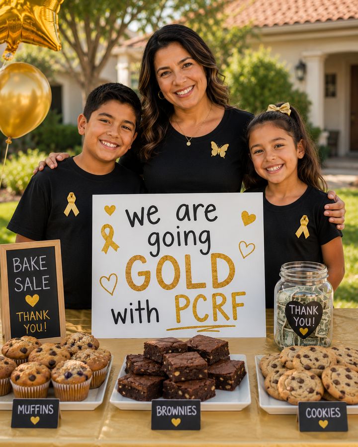A family at a Going Gold fundraiser table